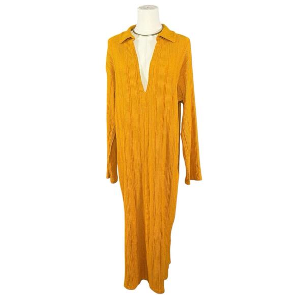 Free People Beach Endless Summer Aster Collar V-Neck Marigold Maxi Caftan | M - Picture 2 of 12